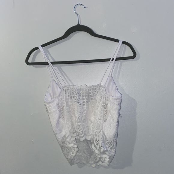 (SOLD) REVAMPED White Spaghetti Strap Lace Tank Top - Picture 3 of 4